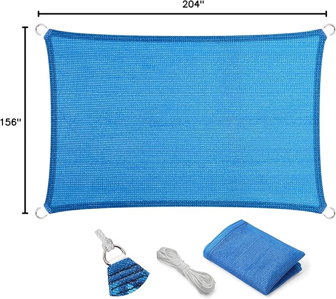 Eden's Decor Straight Flat-Edged Sun Shade Sail Rectangular 13' x 17' Blue UV-Blocking Outdoor Canopy Fabric Cloth Awning for Pergola Patio Garden Backyard Custom Size