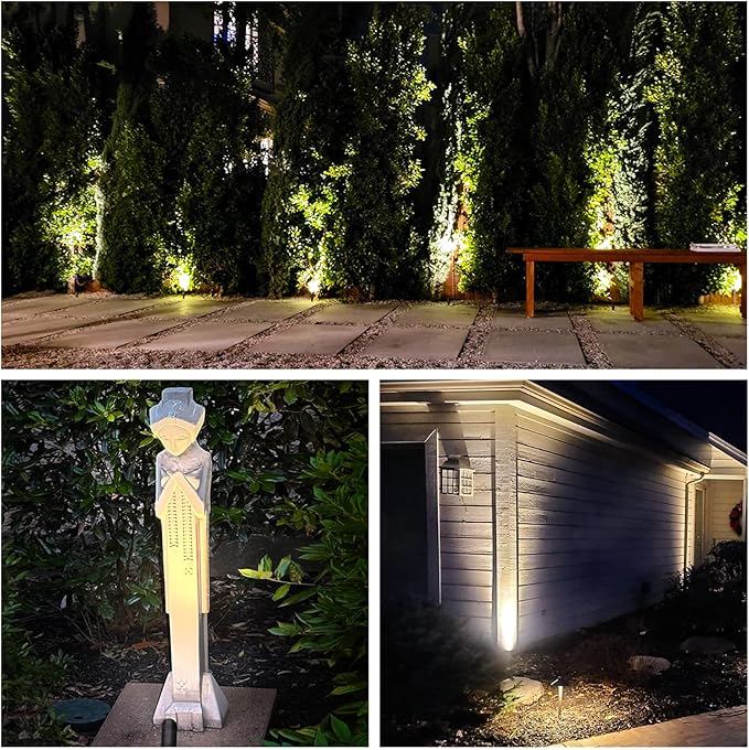 GKOLED Mini Size Brass Landscape Spotlight, Low Voltage 12V AC/DC Outdoor Directional Up Light, 180 LM, 3W MR8 LED Bulb ABS Ground Stake, 2700K Warm White, Garden Patio Trees Spot Uplight