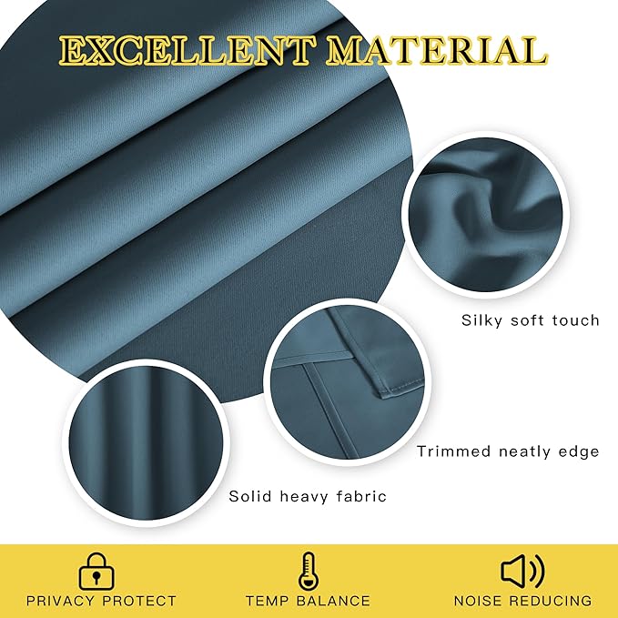 NICETOWN Blackout Curtains & Drapes - Privacy Thermal Efficiency Backdrop Curtains for Bedroom Room Divider Living Room Patio Sliding Glass Door, Wide 80 x Long 144 inch, Smoky Blue, 1 Panel
