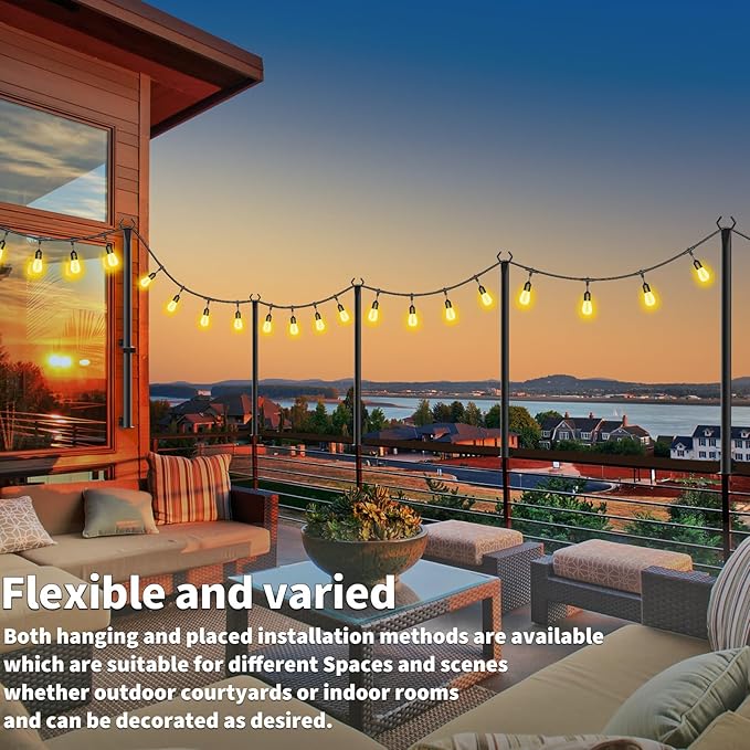 AILBTON 4.8Ft String Light Poles 6 Pack,Light Poles for Outside Lights,Outdoor with Fence Brackets Hanging Lights,Metal Stand Deck Patio Backyard