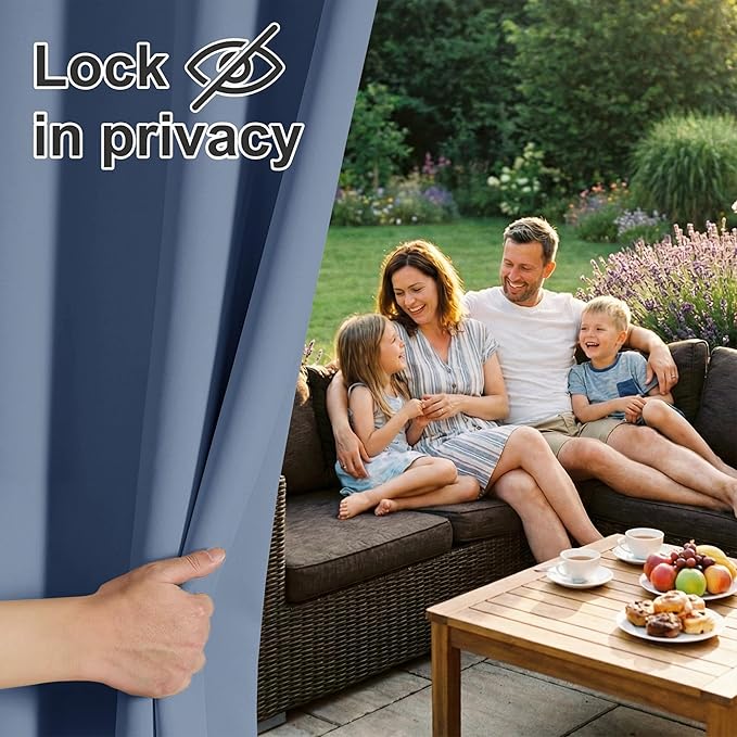 RYB HOME Outdoor Curtains for Patio Waterproof Block Sunlight Thermal Insulated Privacy Assured Thick Outside Curtains for Porch, Gazebo, Pergola, W84" x L95", Stone Blue, 1 Panel