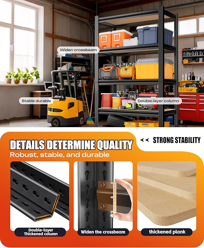 AOAORRG Set of 3 Garage Shelving Heavy Duty Storage Shelves, Metal Adjustable Shelving Unit, Utility Garage Organizer Shelf for Basement, Pantry, Kitchen, Warehouse, 31.5"W x 13.8"D x 71.2"H, Black