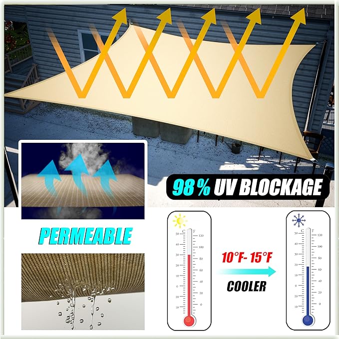 Amgo 10' x 10' x 14' Brown Right Triangle Sun Shade Sail UPF50+ Canopy Awning AGSLT, 95% UV Blockage, Water & Air Permeable, 200GSM Heavy Duty Commercial and Residential (We Make Custom Sizes)