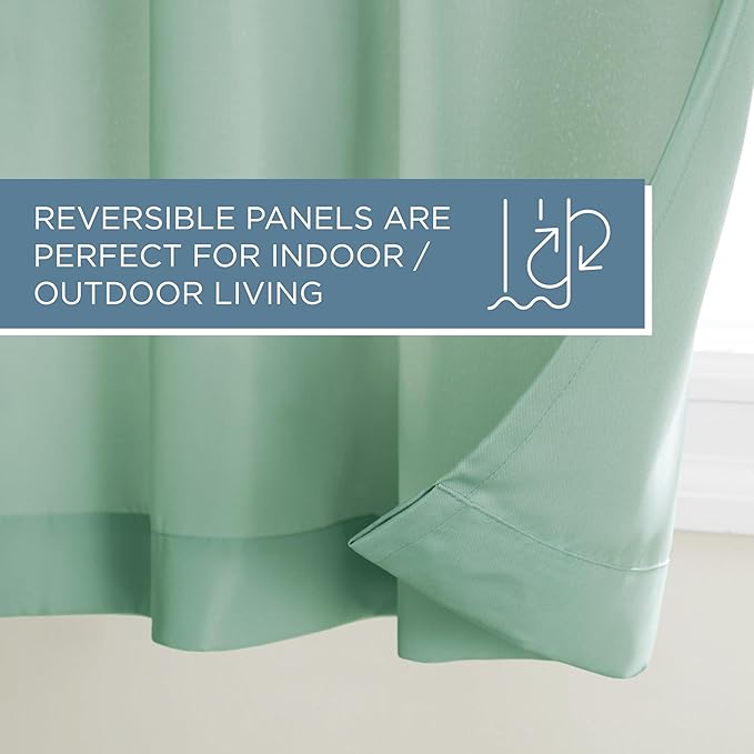TOWN & COUNTRY BASICS Cabana Solid Heavyweight Indoor Outdoor Curtains, Light Filtering Opacity with Grommet Top, Water Repellent, 2-Pack Set, 54"x120", Seafoam