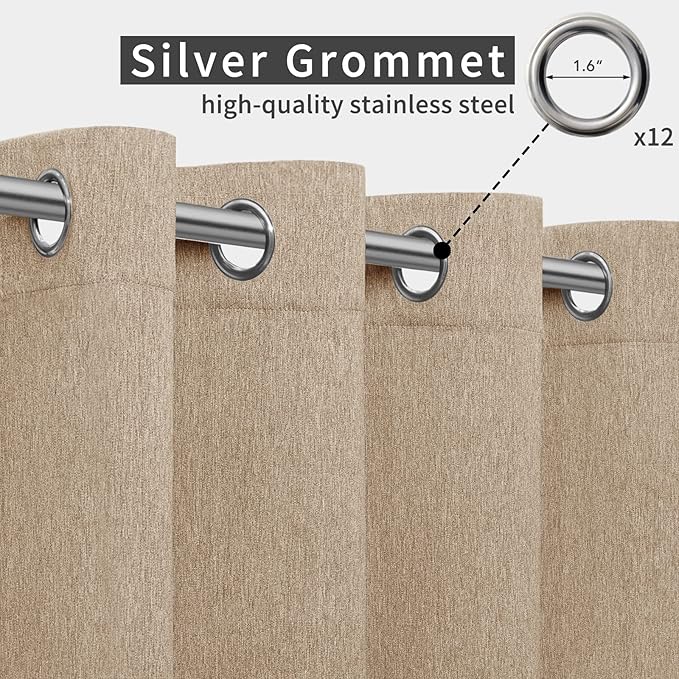 Easy-Going Linen Look Outdoor Curtains Waterproof Windproof Porch Curtains, Soft Thicken Outdoor Privacy Curtains for Patio, Gazebo, Grommet Top and Tab Bottom Drape, 1 Panel, 110x120 inch, Beige