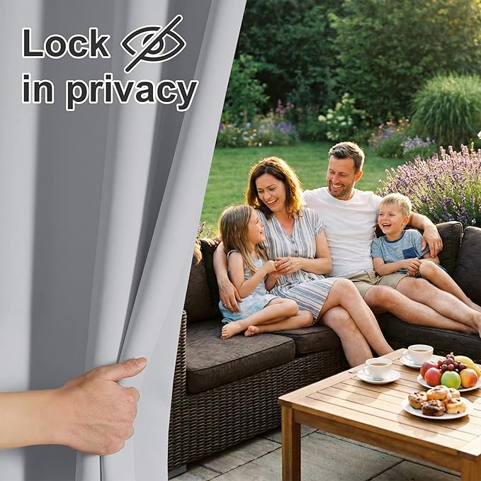 RYB HOME Outdoor Curtains for Patio Waterproof Block Sunlight Thermal Insulated Privacy Assured Thick Outside Curtains for Porch, Gazebo, Pergola, W84 x L84, Light Grey, 1 Panel