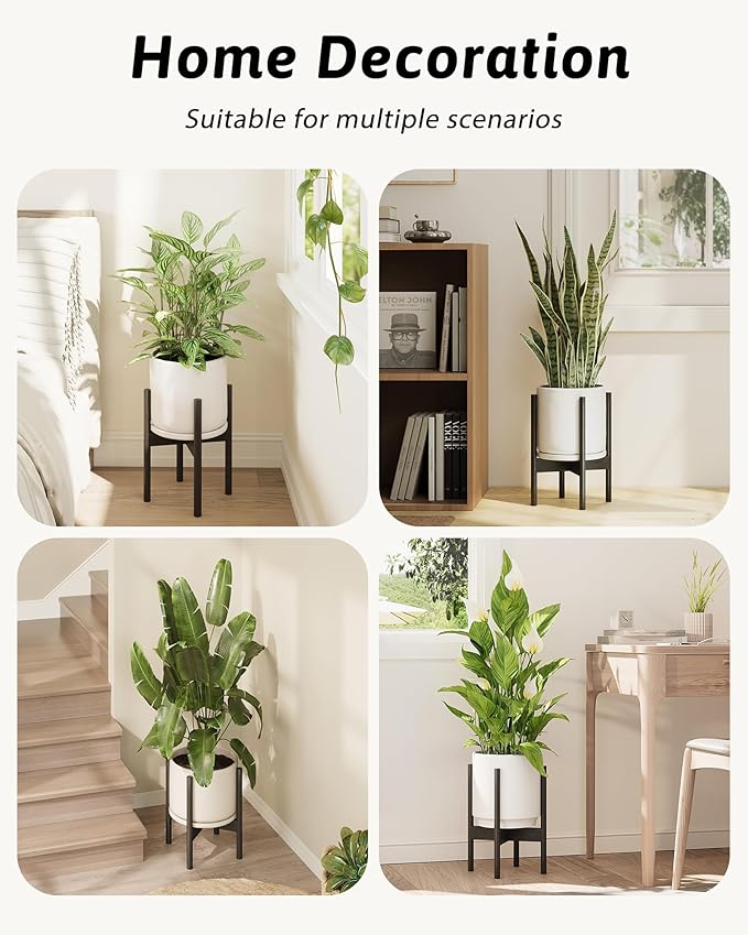 Adjustable Plant Stand Indoor, Bamboo Plant Stand Fits 8 9 10 11 12 Inches, Small Corner Planter Holder for Indoor Plants, Single Floor Plant Stands for Living Room Balcony, Inky
