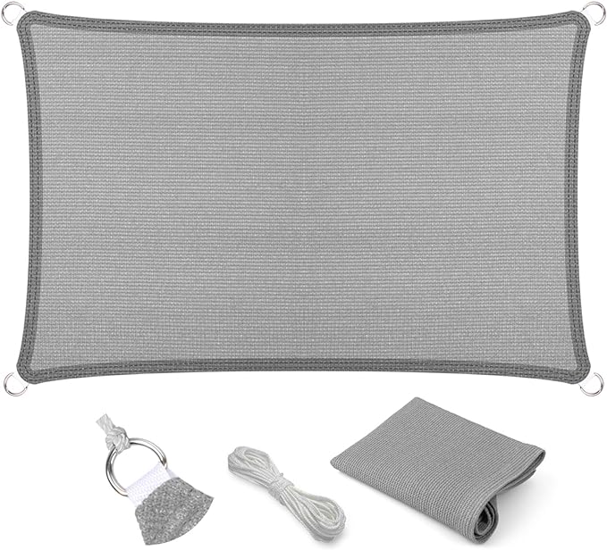 Eden's Decor Straight Flat-Edged Sun Shade Sail Rectangular 11' x 16' Grey UV-Blocking Outdoor Canopy Fabric Cloth Awning for Pergola Patio Garden Backyard Custom Size