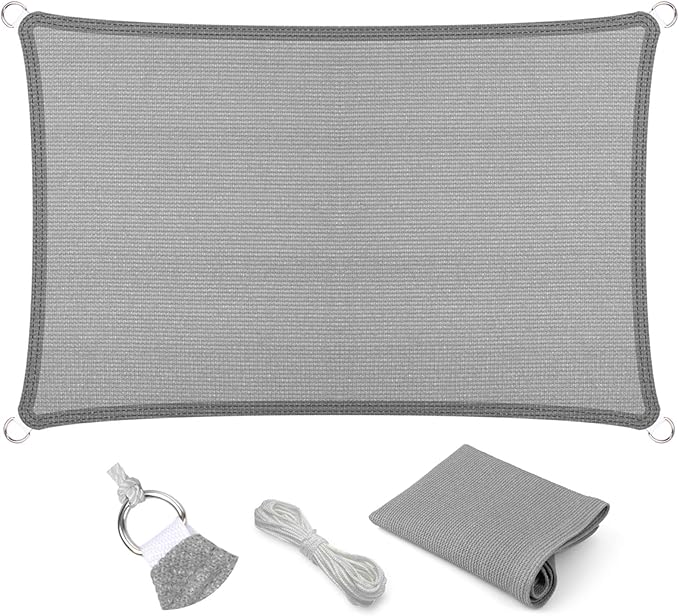 Eden's Decor Straight Flat-Edged Sun Shade Sail Rectangular 14' x 15' Grey UV-Blocking Outdoor Canopy Fabric Cloth Awning for Pergola Patio Garden Backyard Custom Size