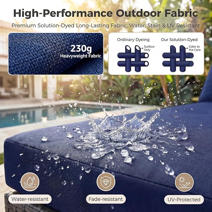 NICESOUL 7 Piece High-End Outdoor Furniture Sofa Set, 29.3'' High Back XL Large Grey Wicker Patio Modular Sectional with Side Tables, All-Weather Couches for Backyard Deck, 2 Color Cushion Navy & Grey