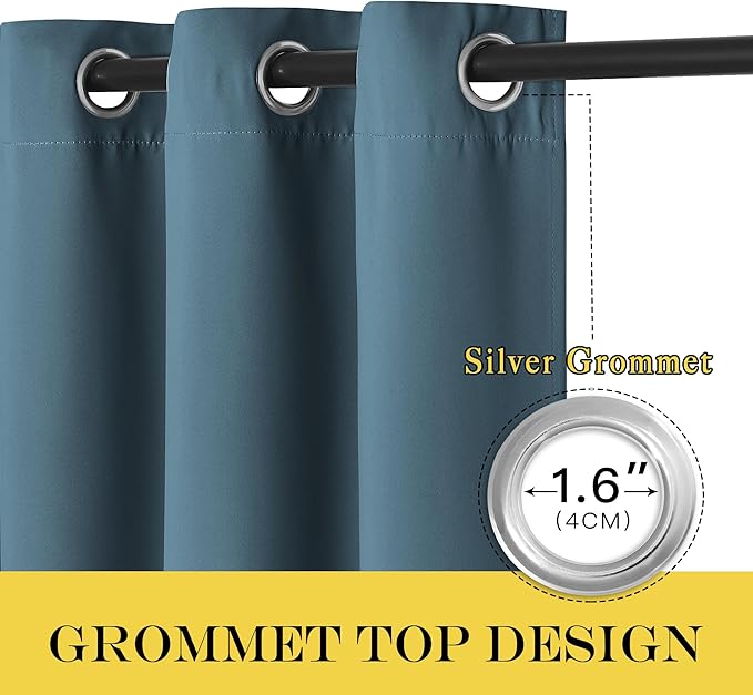 NICETOWN Blackout Curtain Panel 63 inch Long for Window - Thermal Insulated Solid Grommet Blackout Drape for Bedroom Living Room Kitchen (Single Panel, 52W x 63L, Smoky Blue)