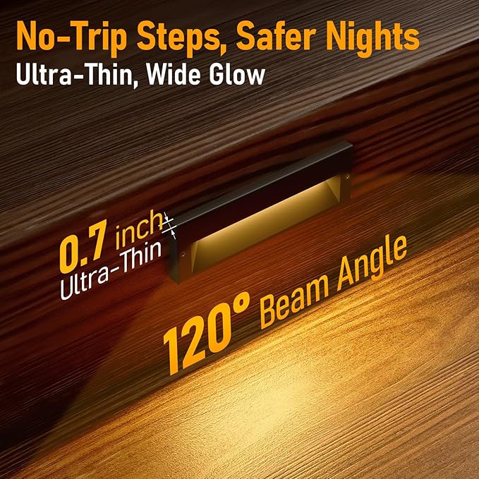 LEONLITE 10.6 Inch 5CCT LED Low Voltage Step Lights, 12–24V AC/DC 6W Surface Mount Ultra-Slim Landscape Stair Lights, IP65 Aluminum Outdoor Lighting for Decks, Hardscapes, Oil Rubbed Bronze, Pack of 3