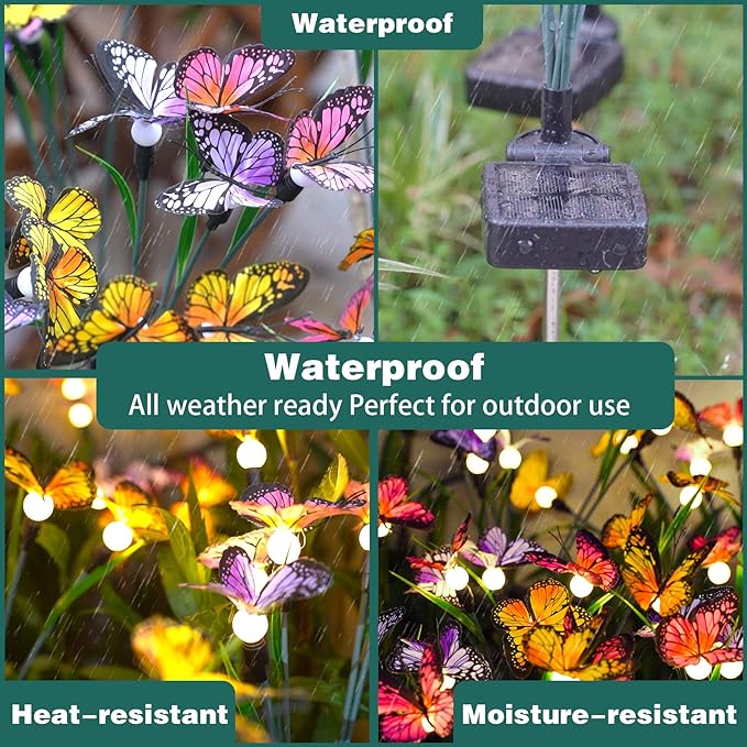 TONULAX Solar Garden Lights - Swaying Butterfly Light, Swaying in The Wind, Solar Outdoor Lights, Yard Patio Pathway Decoration, High Flexibility Iron Wire & Realistic Butterflies(4 Pack)