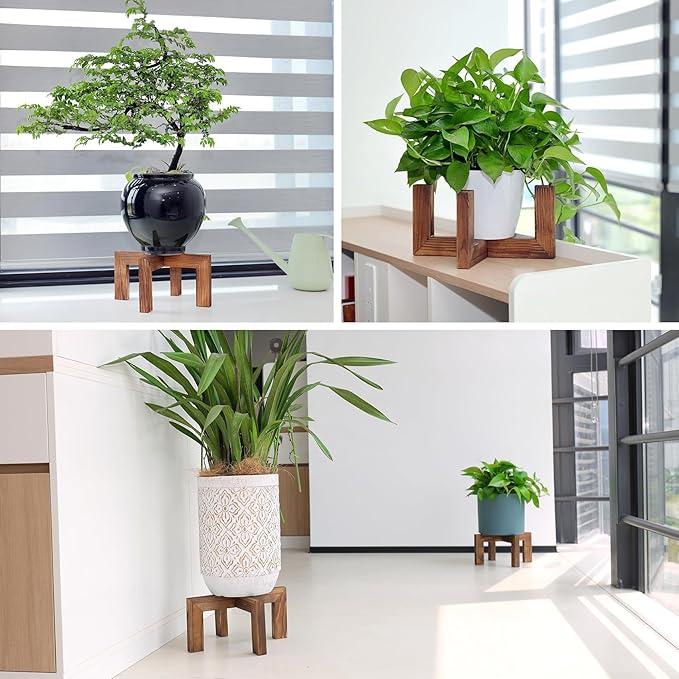 Plant Stand, Indoor/Outdoor Wood Plant Holder, Single Flower Pot Stand, Sturdy Planter Stands(Walnut, Fit 5-12 Inch Pots)