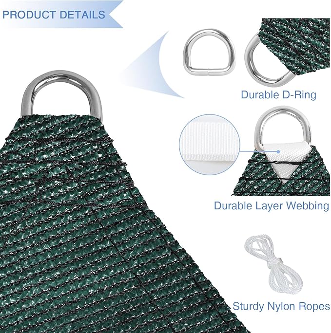 E&K Sunrise 17' x 17' x 17' Sun Shade Sail Triangle Canopy Shade Cover UV Block for Patio Backyard Garden Outdoor (Green)