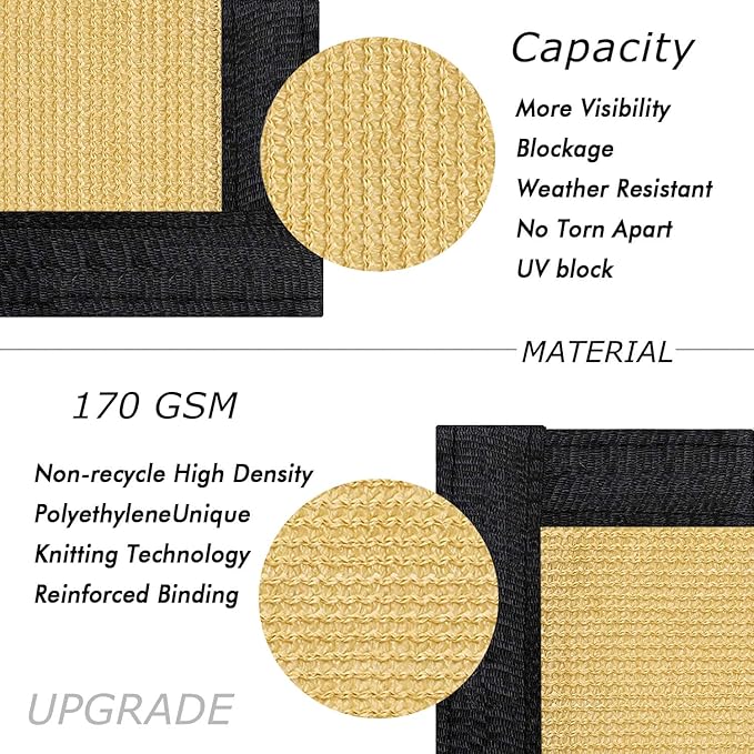 UPGRADE Privacy Fence Screen 5'x45' Sand Outdoor 90% Visibility Blockage 170 GSM Mesh Shade Cover Panels for Backyard,Balcony,Home Decoration with Zip Ties,Customized Avaliable