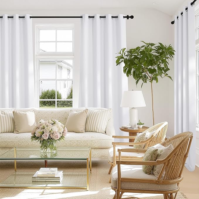 NICETOWN 100% Blackout Window Curtain Panels, Thermal Insulated Full Light Blocking Drapes with White Liner, 84 inches Drop Thermal Insulated Draperies (Pure White, 1 Piece, 66 inch Wide)