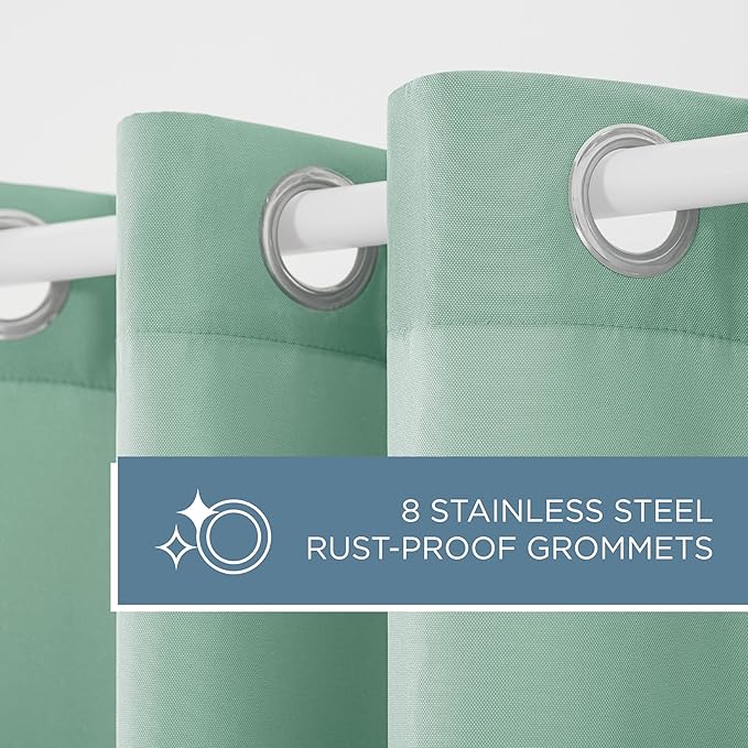 TOWN & COUNTRY BASICS Cabana Solid Heavyweight Indoor Outdoor Curtains, Light Filtering Opacity with Grommet Top, Water Repellent, 2-Pack Set, 54"x120", Seafoam