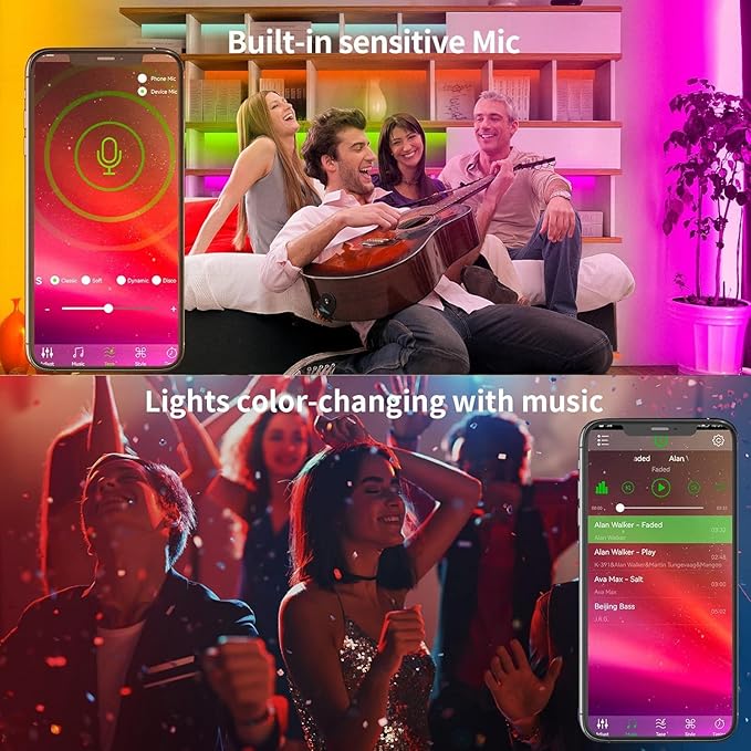 KSIPZE Led Lights for Bedroom 65.6ft Led Strip Lights with Remote RGB Color Changing Music Sync Bluetooth Smart App Control for Room Bedroom Lighting Flexible Home Décor
