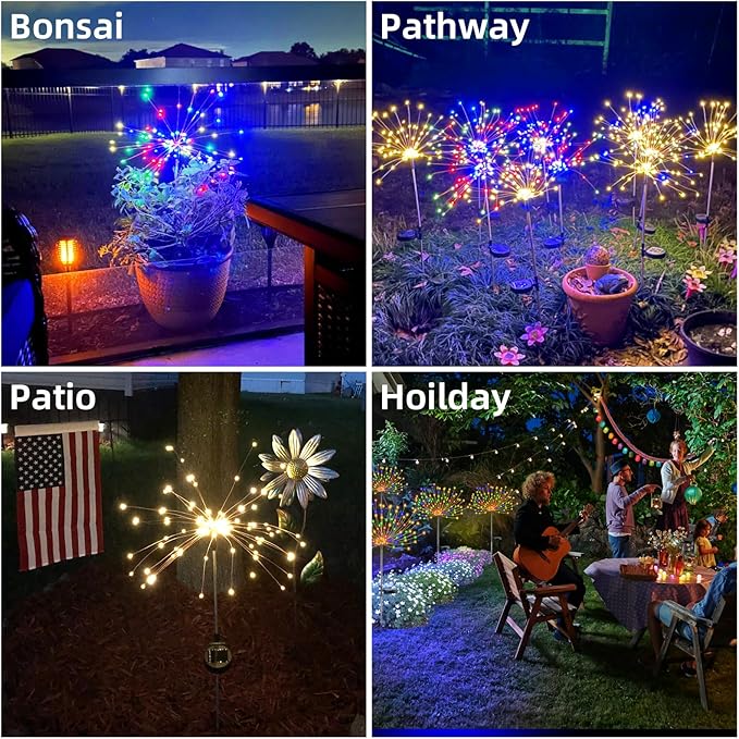 4 PCS Solar Firework Light, Outdoor Solar Garden Decorative Lights 120 LED Powered 40 Copper Wires String DIY Landscape Light for Walkway Pathway Backyard Christmas Decoration Parties (Colorful)