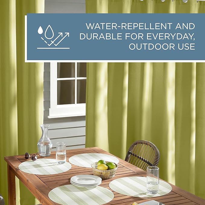 TOWN & COUNTRY BASICS Cabana Solid Heavyweight Indoor Outdoor Curtains, Light Filtering Opacity with Grommet Top, Water Repellent, 2-Pack Set, 54"x120", Kiwi Green