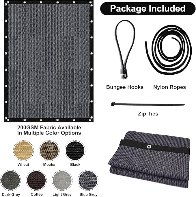 Artpuch 90% Sun Shade Cloth, 6 x 10 FT Pergola Shade Cover Canopy with Grommets, Sun Screen Fabric Tarp for Patio, Outdoor, Garden, Backyard, Dark Grey