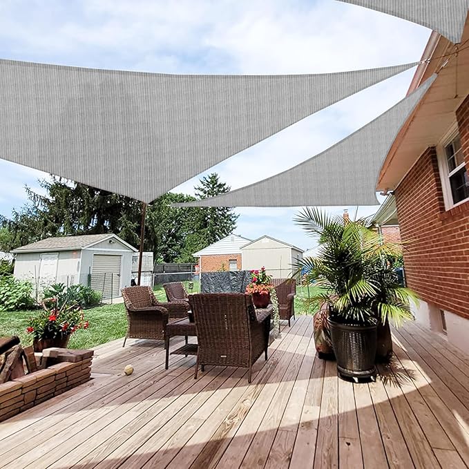 Patio Paradise 13' x 13' x 12'10" Sun Shade Sail Triangle Canopy, Permeable Shade Cloth Fabric Sunlight Block Patio Cover HDPE Deck Awning for Outdoor Backyard Pergolas Roof Shading, Light Gray