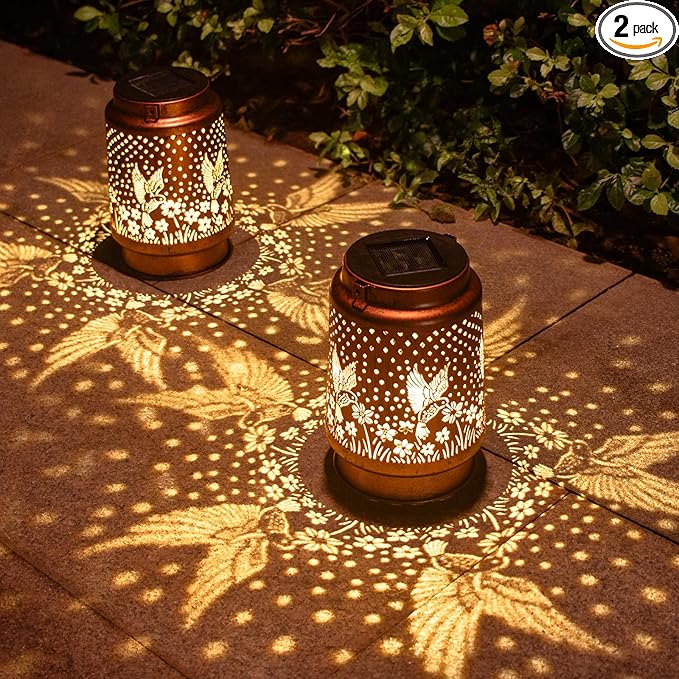 2 Pack Hummingbird Birthday Gifts for Women Mom Grandma Solar Lanterns Outdoor Waterproof Garden Decor Hanging LED Decorative Light for Patio Yard Lawn Gardening Gifts