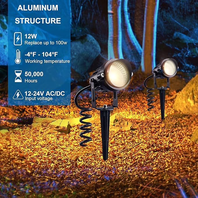 SUNVIE 12W Low Voltage Landscape Lighting Landscaping Lights with Connectors Outdoor LED Landscape Light 3000K Waterproof Tree Flag Lights Low Voltage Lighting with Stand for Garden Yard Path, 16 Pack