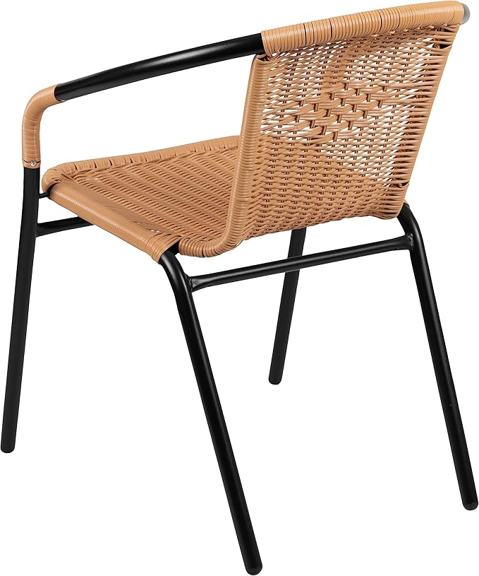 Flash Furniture Lila 2 Pack Beige Rattan Indoor-Outdoor Restaurant Stack Chair