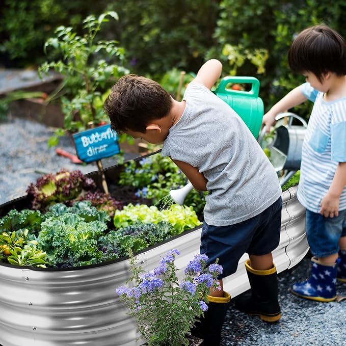 JERIA Raised Garden Bed,Galvanized Raised 2 Pcs 4×2×1ft Planter Boxes Outdoor with Easy Assembly, Large Garden Bed for Vegetables, Fruits, Flower