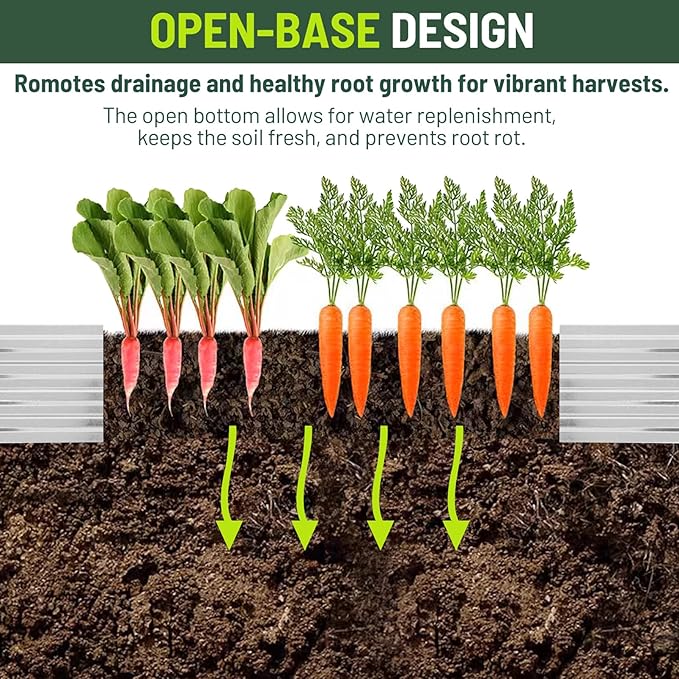 2 Pack 8x4x1FT Galvanized Metal Raised Garden Bed Kit for Vegetables, Herbs, Open-Bottom Large Capacity Outdoor Planter Box Gardening Stakes, Silver