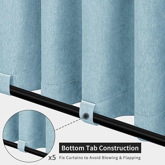 Easy-Going Linen Look Outdoor Curtains Waterproof Windproof Porch Curtains, Soft Thicken Outdoor Privacy Curtains for Patio, Gazebo, Grommet Top and Tab Bottom Drape, 1 Panel, 110x96 inch, Sky Blue