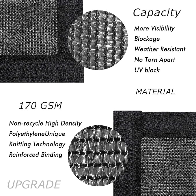 UPGRADE Privacy Fence Screen 5'x43' Black Outdoor 90% Visibility Blockage 170 GSM Mesh Shade Cover Panels for Backyard,Balcony,Home Decoration with Zip Ties,Customized Avaliable