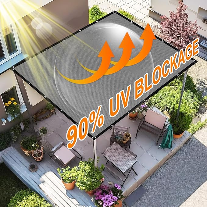 Artpuch 90% Sun Shade Cloth, 6 x 20 FT Pergola Shade Cover Canopy with Grommets, Sun Screen Fabric Tarp for Patio, Outdoor, Garden, Backyard, Blue Grey