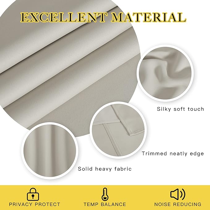 NICETOWN Blackout Natural Curtain for Living Room - Thermal Insulated Solid Grommet Sound Reducing Energy Saving Window Drape for Bedroom/Dining Room, 1 Panel, W66 x L90