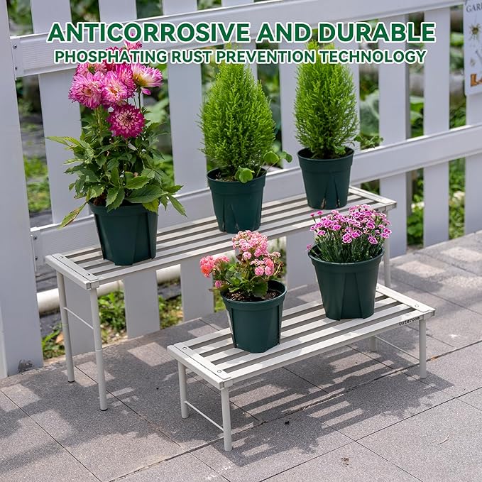 Metal Plant Stand, Rust-proof Aluminum Flower Pot Stand, Heavy Duty Planter Display Shelving for Patio Balcony Garden Living Room Decorative (White, 47.2 Inch)