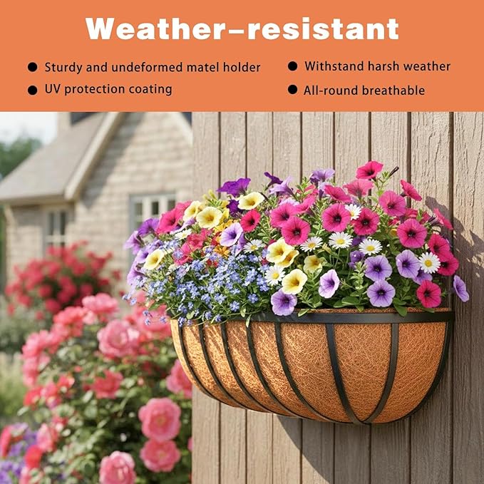 2 Pack 30" Railing Planter Window Box with Coco Fiber Liner Horse Trough Planter The Railing Planter Boxes for Deck Porch Fence Outdoor