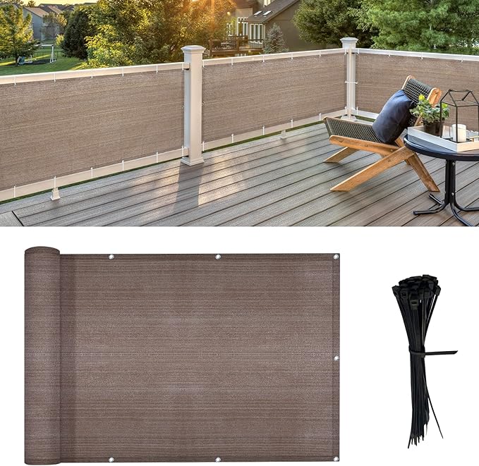 LOVE STORY Balcony Privacy Screen, 2.5'x5' Deck Shield Screen Fence Cover,UV Protection and Weather-Resistant,3 FT Height for Deck, Patio, Backyard, Outdoor Pool, Porch, Railing, Brown