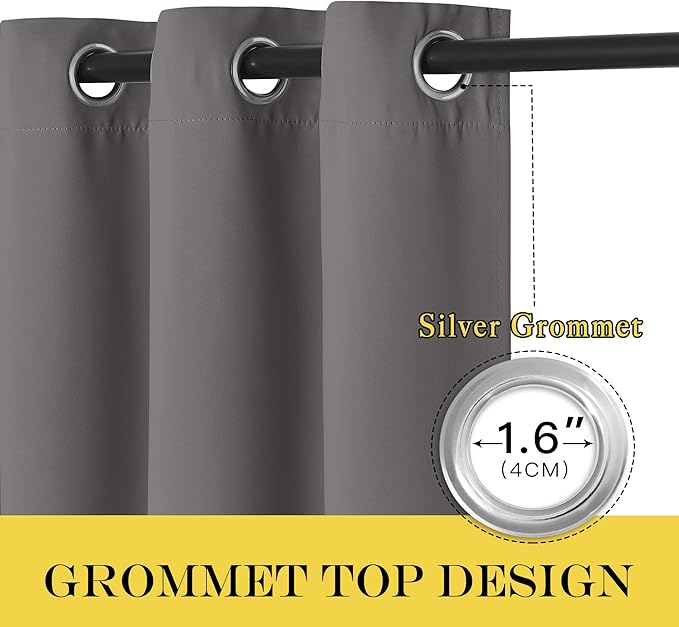 NICETOWN Grey Bedroom Blackout 90 inch Curtain - Grommet Energy Saving Thermal Insulated Room Darkening Drapes Sound Dampening Window Treatment for Living Room (1 Panel, W52 x L90)