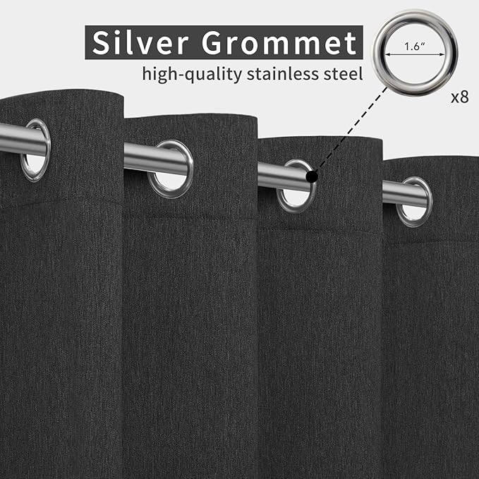 Easy-Going Linen Look Outdoor Curtains Waterproof Windproof Porch Curtains, Soft Thicken Outdoor Privacy Curtains for Patio, Gazebo, Grommet Top and Tab Bottom Drape, 1 Panel, 54x84 inch, Black
