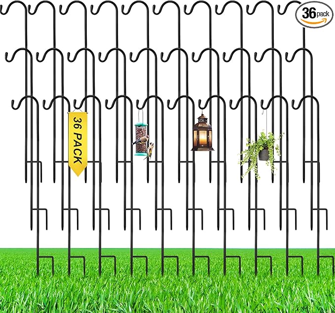 36 Pcs 24 Inch Shepherds Hook for Outdoor Adjustable Bird Feeder Pole Metal Steel Shepard Hooks for Hummingbird Stand Feeder Pole for Garden Plant, Lantern, Hanging Wedding Decor