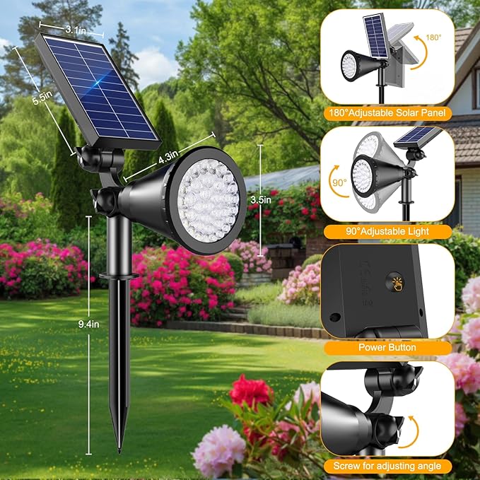 RGB Halloween Solar Spot Lights Outdoor, 36 LEDs Solar Lights Outdoor Color Changing Spot Lights for Halloween Christmas Decorations Outdoor-2 Pack (Multicolor)