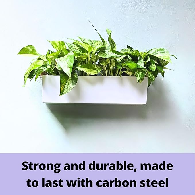 LaLaGreen Wall Planter (24 Inch, 2 Pack) Carbon Steel White Metal Hanging Flower Pot for Succulents, Wall Mount Rectangular Window Sill Box Fence Floating Garden Shelf for Deck Indoor Outdoor Decor