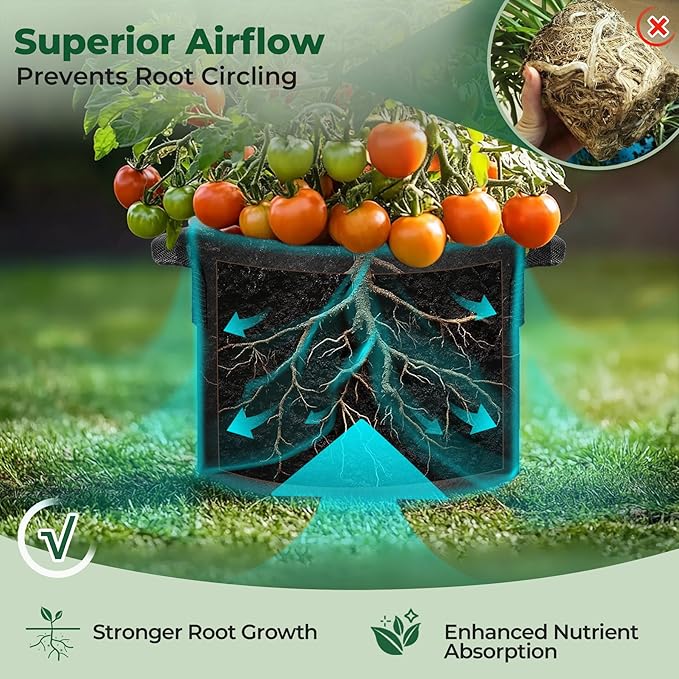 T4U Fabric Plant Grow Bags with Handle 15 Gallon Pack of 5, Heavy Duty Nonwoven Smart Garden Pot Thickened Aeration Nursery Container Black for Outdoor Potato, Tomato, Chili, Carrot and Vegetables