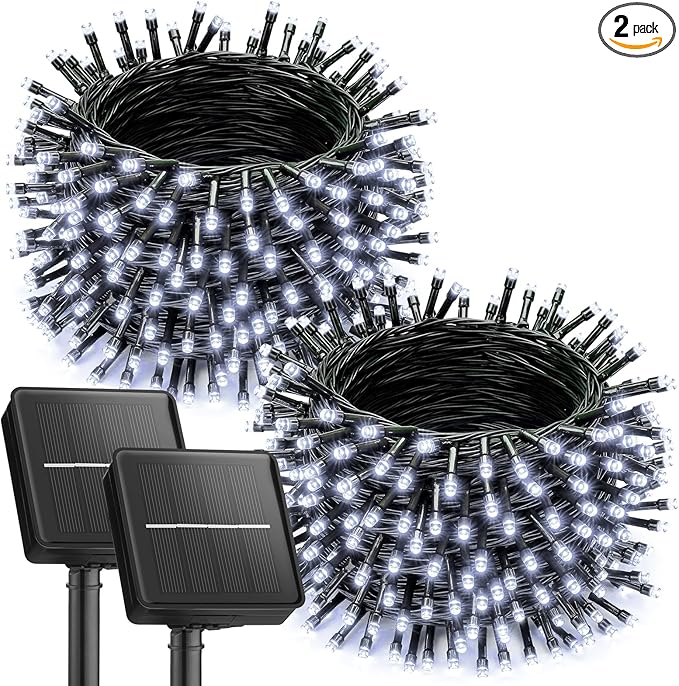 Brightown 2 Pack Solar String Lights for Outside, Each 46Ft 120 LED Solar String Lights Outdoor with 8 Modes, IP65 Waterproof Solar Lights for Patio Yard Wedding Garden Party Decorations, Cool White