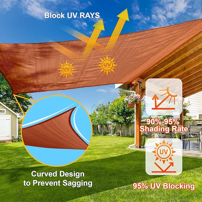 SUNLAX Sun Shade Sail 7' x 9' Terra Red Rectangle Canopy Sail Shade Cover UV Block Permeable Sunshade Outdoor for Patio Backyard Deck Pergola (We Make Custom Size)