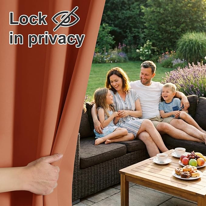 RYB HOME Outdoor Curtains for Patio Waterproof Block Sunlight Thermal Insulated Privacy Assured Thick Outside Curtains for Porch, Gazebo, Pergola, W52 x L95, Mecca Red, 1 Panel