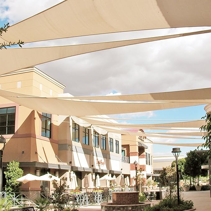 E&K Sunrise 12' x 12' x 12' Sun Shade Sail Triangle Canopy Shade Cover UV Block for Patio Backyard Garden Outdoor (Beige)