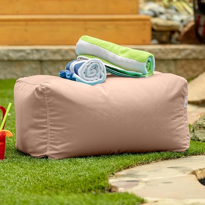 Jaxx Leon Outdoor Bean Bag Ottoman Bench, Premium Sunbrella, Petal